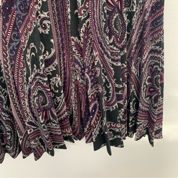 Vintage Pleated Midi Skirt Medium  Elastic Waist Purple Black Geometric Boho - Picture 3 of 8